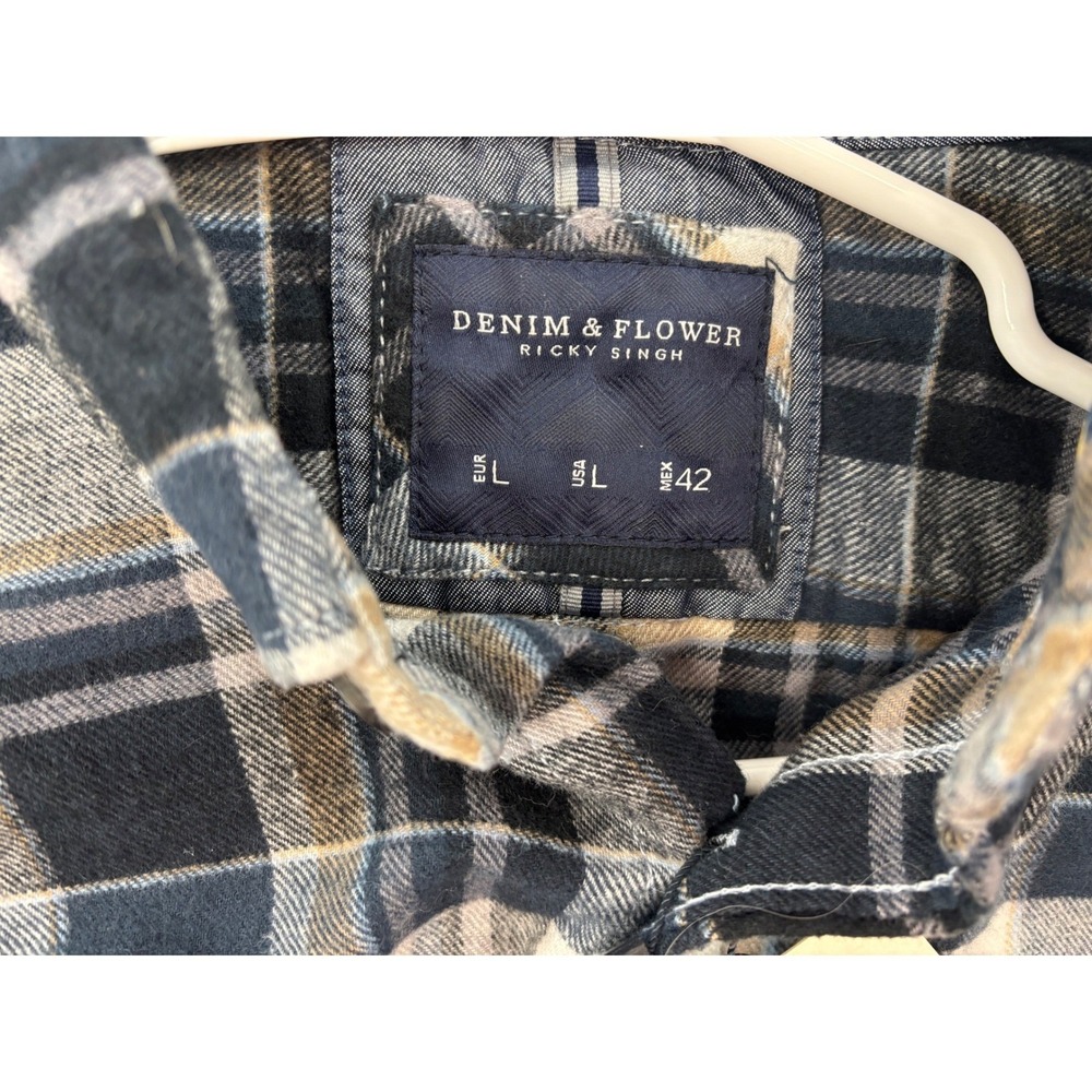 Denim & Flower Plaid Flannel Button Down Men's Soft Cotton Shirt Size L NWT - Picture 4 of 6